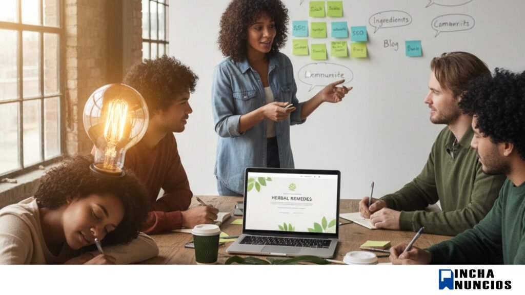 Joven profesional durmiendo en un escritorio con una libreta abierta y una bombilla encendida sobre su cabeza. Un ambiente de oficina moderno con un toque creativo, simbolizando la gestación de ideas y la creatividad detrás de los sitios web que venden.